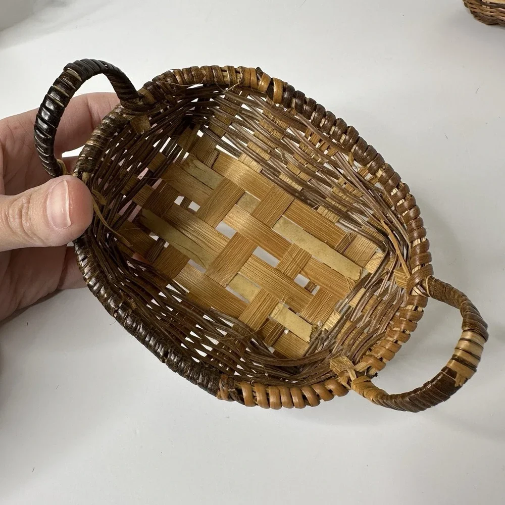 4 Miniature Handmade Woven Baskets Doll Accessory‎ Trinket Rustic Farmhouse 5